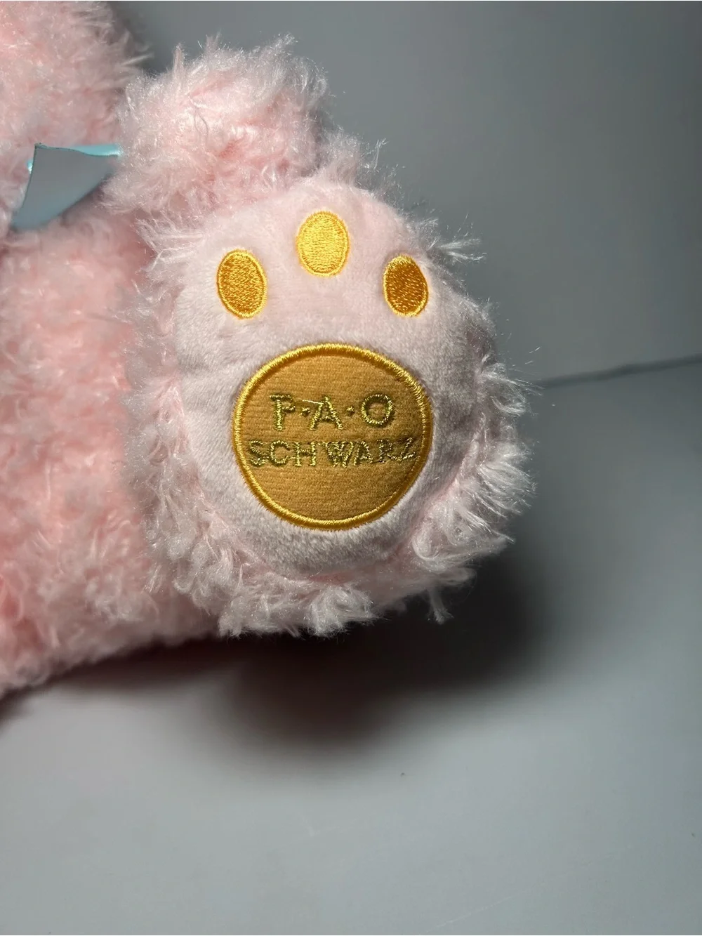 FAO Schwarz Pink Bunny Plush Rabbit Blue Ribbon Bow Stuffed Animal Toy